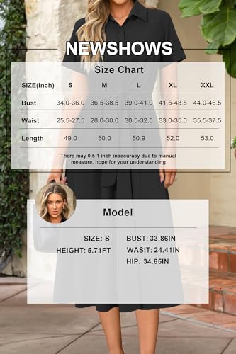 Image of Newshows Women's Work Business Casual Outfits Tie Waist Midi Shirt Dress | Lightweight & Breathable Easy-care Fabric, Side Pockets, Decent Professional Attire, Church Office Funeral Outfits