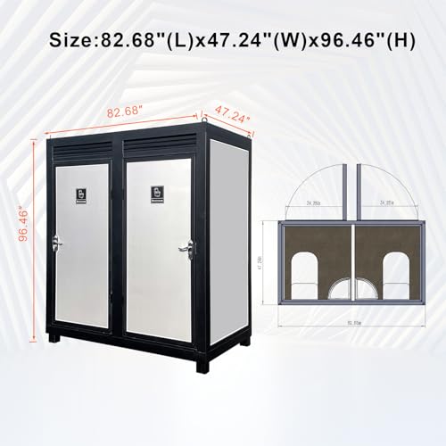 Image of Portable Toilet With Light, Outdoor Portable Restroom With Dual Private Stalls, Sink And Vent Fan, Two Person Mobile Toilet For Events Construction And Festivals, Silver Color