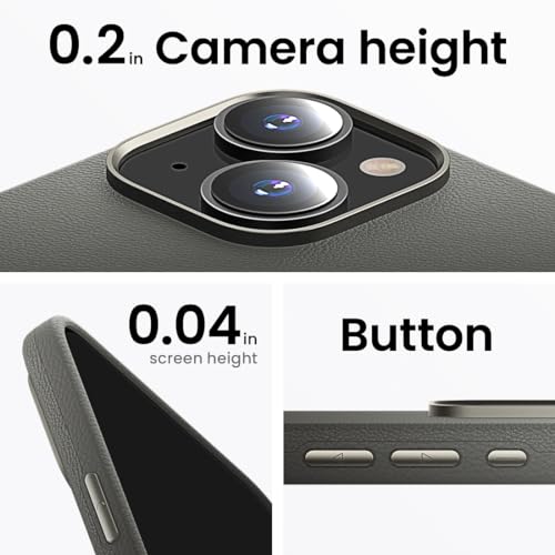 Image of MagIT Premium Skin Series Leather Case for iPhone 14 / iPhone 13 (6.1-inch), with TPU Sides, Drop Protection, MagSafe Compatible, Colored Aluminium Buttons (Carbon Black)