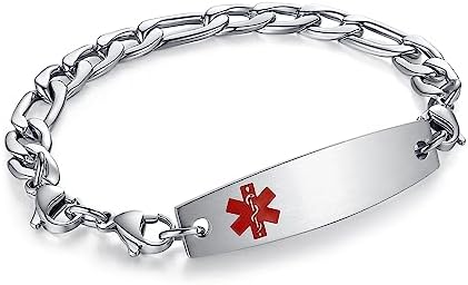 Free Engraving medical alert bracelets for men and women 7.5-9" adjustable Interchangeable stainless steel Figaro Chain Medical bracelets