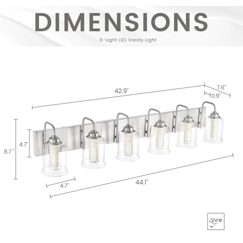 Image of zeyu 40W Crystal LED Vanity Light, 6-Light Bathroom Light Fixture Dimmable with 5 Color Modes, Brushed Nickel Finish with Crystal Bubble and Clear Glass, ZSL72B-6W LED BN