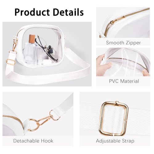 Rancco Clear Bag for Stadium Events, Clear Crossbody Bag Stadium Approved with 26.4inch Adjustable Strap, Clear Purses for Women Stadium Crossbody Shoulder Concert Security Check, PVC, 8.3x2.6x6.5inch3