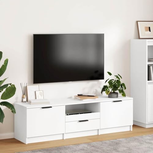 QINXIXINAIXI Meuble TV blanc 140 x 35 x 40 cm en matériau dérivé du bois avec tiroir et compartiments, meuble TV moderne pour salon, espace de rangement...