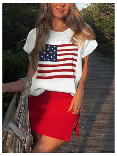 GORGLITTER Women's American Flag Sweater Tank Top Crewneck Dolman Sleeve Knit Pullover Tops4
