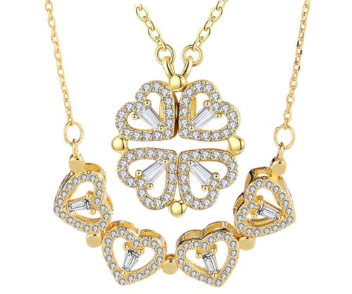 Foldable 4 Leaf Clover Necklace - Premium Quality Stainless Steel, 18k Gold Plated | Ideal Gift for Women's Birthday, Valentine's Day Gift, Clover Pendant Necklace for Her