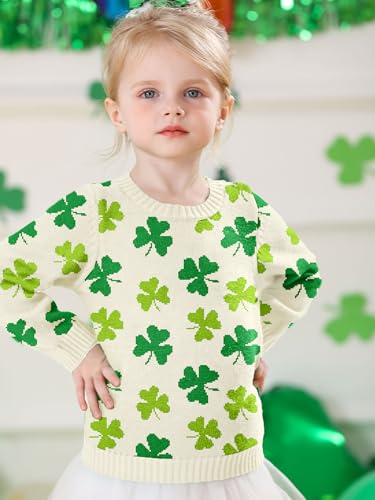 Image of Unisex Toddler St.Patrick's Day Clover Print Sweater Irish Shamrock Knitted Pullover Tops 12M-8Y