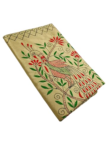 Image of SHRISTI CLOTHINGS Women's Hand Embroidered Cotton Silk Kantha Stitch Saree with Blouse Piece (SB420324 SWD53)