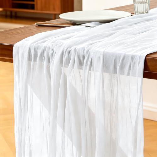 Käsetuch Tischläufer Milchweiß 300 x 90 cm Boho Gaze Tischläufer Cheesecloth Läufer für Hochzeit Geburtstagsfeiern Babypartys Weihnachten und Silvester von Tisch Dekoration
