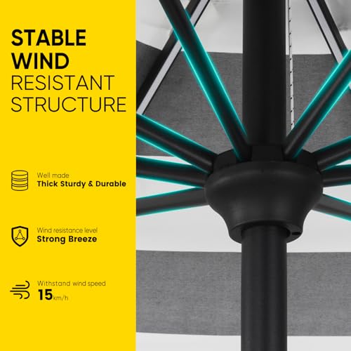 Image of Tempera Patio LED Umbrella with Light | Solar Outdoor Umbrella | Market Table Parasol with Push Button Tilt and Crank, with Sturdy Pole & Fade Resistant Canopy, Easy to Set