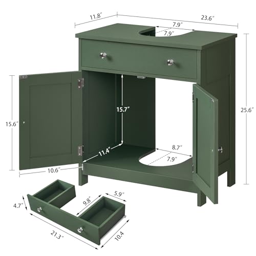 Image of TEENFON Pedestal Sink Storage Cabinet with 2 Doors and Drawer, Bathroom Sink Cabinet, Under Sink Cabinet with U-Shape Cut-Out, Green