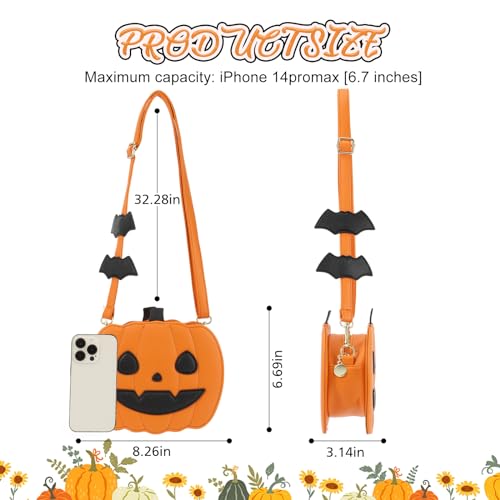 GOKTOW Novelty Pumpkin Purse,Halloween Pumpkin Crossbody Bag,Horror Halloween Funny Purses Handbags2