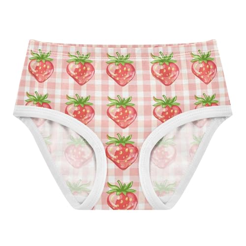 ZZKKO Strawberry Checkered Girls Underwear Toddler Panties for Girls Comfort Brief Size 2-8T