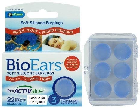 BioEars Soft Silicone Active Aloe, Sound Reducing Ear Plugs for Sleep, Study, Meditation, Swim, Reusable, Carry Case -3 Pair