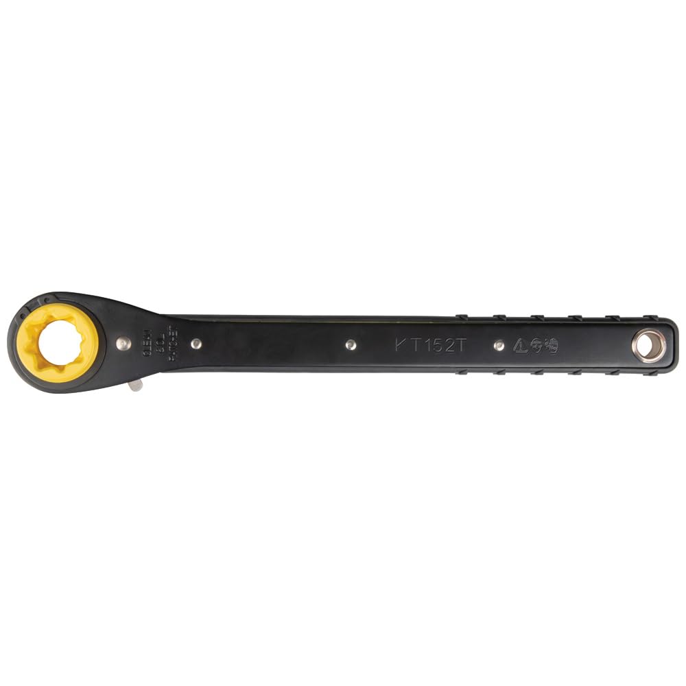Klein Tools KT152T - Llave de trinquete delgada 4 en 1 con mango largo y estriado para agarre y apalancamiento, color negro