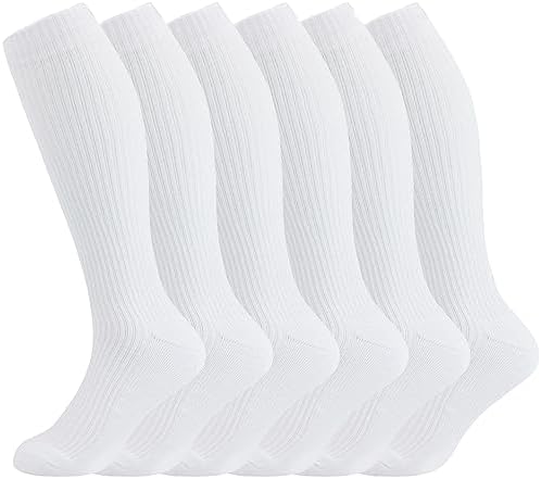 +MD 6 Pairs 8-15mmHg Cotton Compression Socks for Women & Men Cushion Knee High Socks for Athletic, Medical, Nurses, Travelers