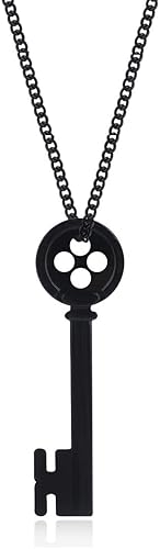 Miniatura 2 de Caiyao Collar de piedra verde con llave de Coraline - Disfraz de Coraline para Halloween llavero negro con botón colgante cadena de suéter para