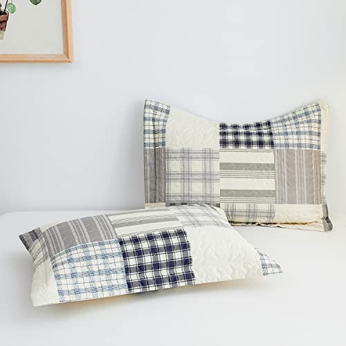 Hailea Plaid Patchwork Quilt Full/Queen Size Lightweight Buffalo Checkered Bedding Stripes Bedspread Coverlet All Season Home Bedding Decor With 2 Pillowshams #TOP6