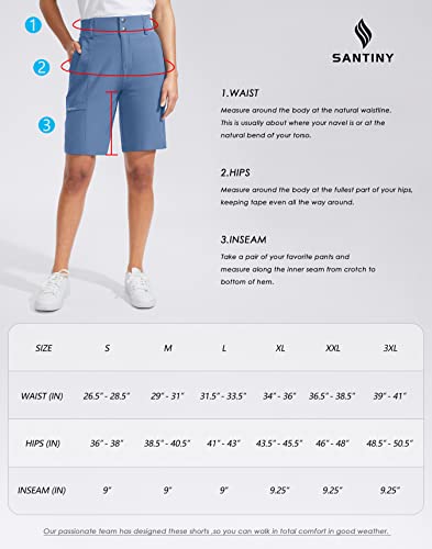 Santiny Women's Golf Hiking Shorts 9'' High Waisted Quick Dry Bermuda Long Shorts For Women With Zipper Pockets(Dusty Blue_Xl) #TOP6