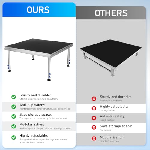 Image of Portable Stage Platform 4x12FT, Portable Aluminum Performance Deck 1900lbs Capacity, 24 inch-41 inch Adjustable Height Risers for Events, Wedding, Concert, Stage Platform Set, Portable Performance Stage