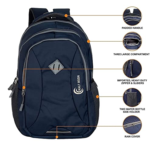 Half-Moon-35-L-Waterproof-LaptopCollegeSchoolOffice-Bag-Backpack-for-Men-Women-Boys-Girls-with-Rain-Cover-Navy