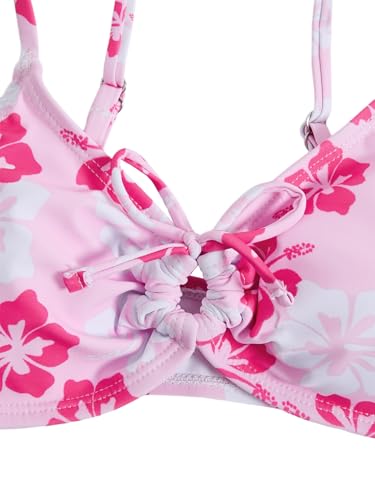 Image of COZYEASE Girls' 2 Piece Ditsy Floral Print Knot Front Ruched Triangle Bikini Swimsuit