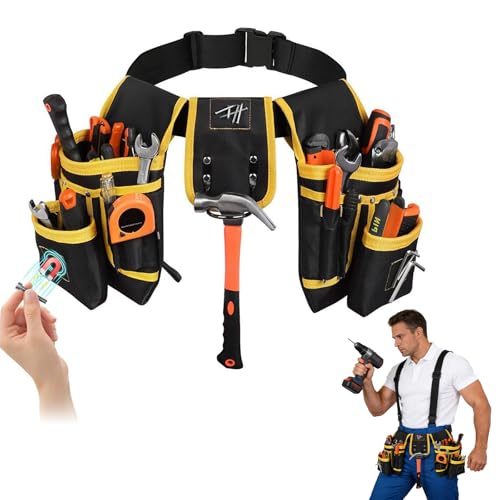 Ceinture à outils Sacoche à Ceinture Avec 26 poches, sacoches à outils Magnétiques pour Hommes, Sacoches à ceinture Amovibles Sacoche à outils pour Artisans (Ceinture à outils 26 poches jaune)