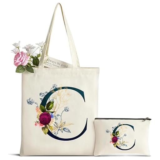 hamatata Personalizadas Inicial Bolsa de Lona, Bolso Tote de Mujer con Inicial y Flores, Bolsa de Compras con Bolso de Cosméticos, Regalos para Damas Amigas Mamá, Regalo de Cumpleaños Boda Navidad C | Ya disponible en tu tienda friki favorita! En mundofriki.es!