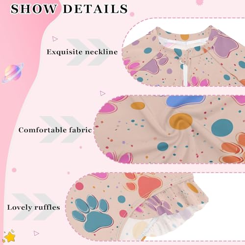 ALAZA Footprint Dog Paw Print Colorful Girls One Piece Swimsuit Long Sleeve Rash Guard Swimsuits UV 50+ Swimwear Zipper4