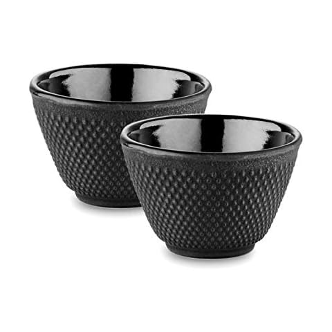 Velaze Juego de Tazas de Té de Hierro Fundido de Estilo Japoneso 2 Piezas Negro Cover