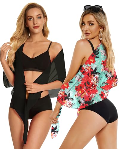 Image of CHICGAL 2 Pieces Women Beach Sarong Bathing Suit Wrap Skirt Sheer Bikini Swimsuit Cover Ups for Swimwear