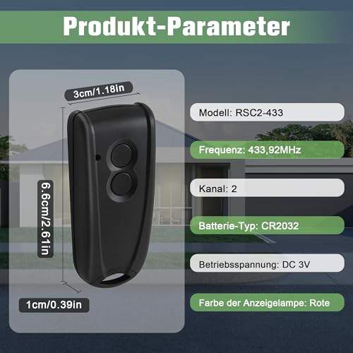 pepape 2 Stück Garagenöffner-Fernbedienung für EcoStar RSC2-433 RSE2-433, Tor Handsender für Hormann EcoStar Liftronic 500/700/800 für Portronic D2500/D5000/S4000