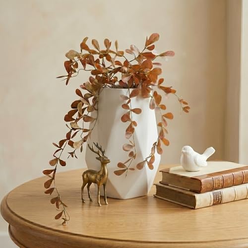 Image of Dekorly 2 Pack Artificial Plants Artificial Hanging Plants Faux Eucalyptus Leaf Greenery Fake Hanging Eucalyptus Plant (Green) (2, Orange)