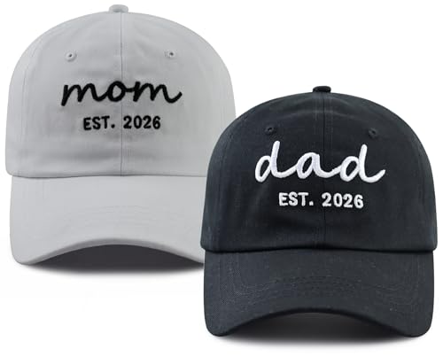 Gifts for New Parents 2PCS 2026 Mom and Dad Hats Best Papa Mama Baseball Cap Funny Mothers Fathers Day Birthday Gifts for New Moms Dads Husband Wife Black-White