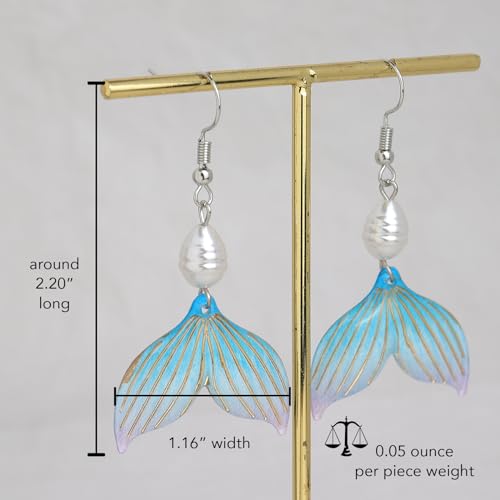 Image of Gold Starfish Mermaid Tail Dangle Drop Earrings for Women, Trendy Cute Pearl Fish Tail Shell Textured Hoop Dangling Earing Summer sea Beach Jewelry Gift.