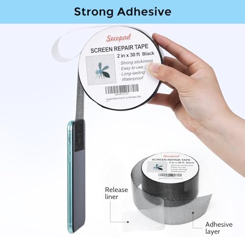 Secopad 2" x 360" (30FT) Screen Repair Tape, Screen Repair Kit, Black — view 2