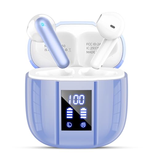 Image of Qecnato Wireless Earbuds, Bluetooth 5.4 Headphones, 48H, Stereo Ear Buds, LED Display Earphones with Mic, IP7 Waterproof in Earbud, Comfort Fit, Purple