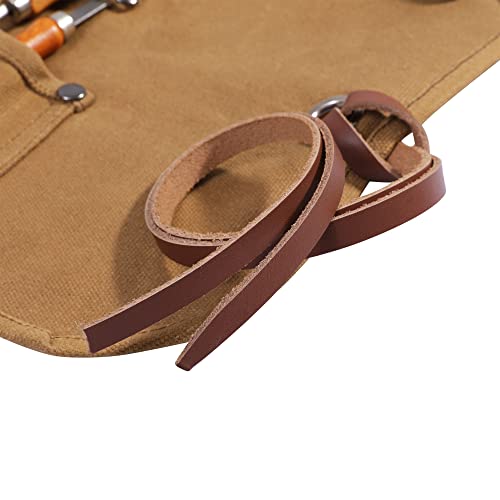 Tool Roll, Heavy Duty Waxed Canvas Small Tool Bag Tool Pouch for Chisels Hammers, Gouges Palm Tools (Khaki) - Image 4