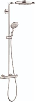 hansgrohe Raindance Select S Sliding Height Adjust Air Infusion, Rain AirPower Spray, QuickClean Showerpipe Shower Set in Brushed Nickel, 27129821