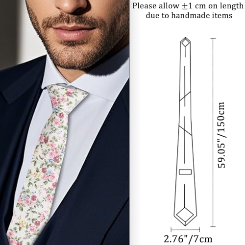 Image of Cotton Floral Ties for Men 2.76 inch Men's Skinny Tie Linen Flower Printed Neck Tie for Wedding Dating Party