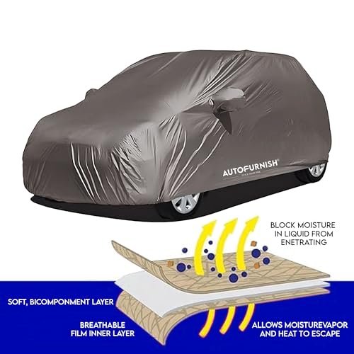 Image of AutoFurnish | Custom Fit | Aero Grey | Antenna Pocket |Mirror Pocket| All Weather|Waterproof | Scratch Proof | Heat and UV Resistant | Car Body Cover | Compatible with Ford Freestyle 2018