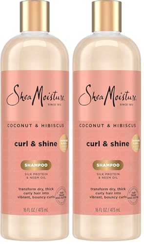 SheaMoisture Curly Hair Products, Coconut & Hibiscus Curl & Shine Shampoo, Shea Butter, Coconut Oil, Vitamin E, Sulfate Free Shampoo, Anti Frizz, Family Size, 16 Fl Oz (Pack of 2)