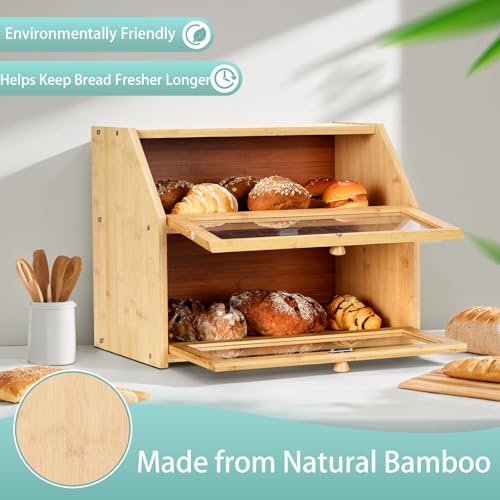 Bread-Box-for-Kitchen-Countertop-Large-Double-Layer-Bamboo-Bread-Storage-Box-with-Clear-Door-Includes-20-Bread-Bags-Labels-Farmhouse-Kitchen-Storage-Organizer-Natural-Bamboo