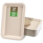 bloomoon 50 Pack 14 Inch Heavy-Duty Disposable Food Trays, Compostable 14 Inch Extra Large Paper Platter Plates Serving…
