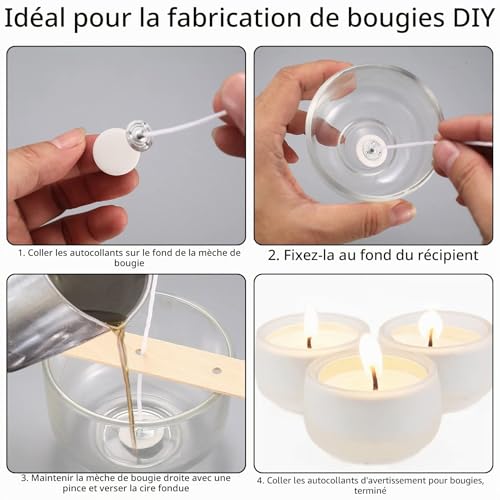 VARHHUXHA Mèches Bougie, 150 Pcs, 10/15/20cm, Coton, avec Supports – vue 3