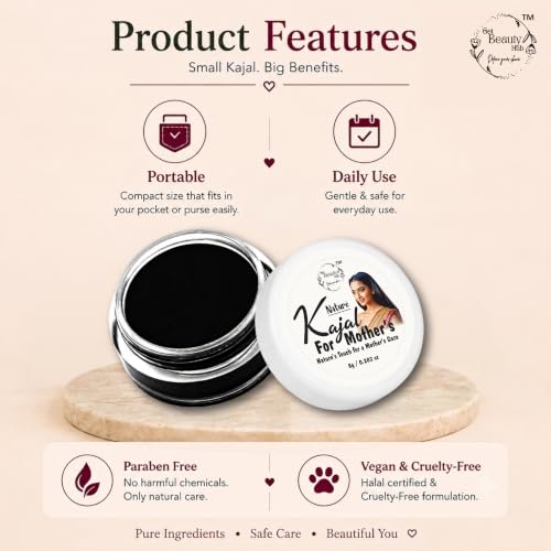 Image of Nature's Kajal for mothers | 100% Natural & Chemical-Free | Dermatologically Tested Safe for Sensitive Eyes | Ayurvedic Formula with Desi Cow Ghee & Herbal Oils | Smudge Resistant & Long Lasting | 8g (Pack of 2)