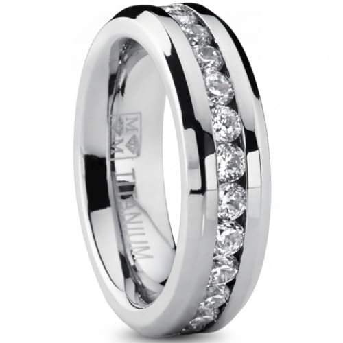 Metal Masters 2.4 Carat Eternity Titanium Ring Cubic Zirconia Wedding Band with CZ 6MM sizes 4 to 9