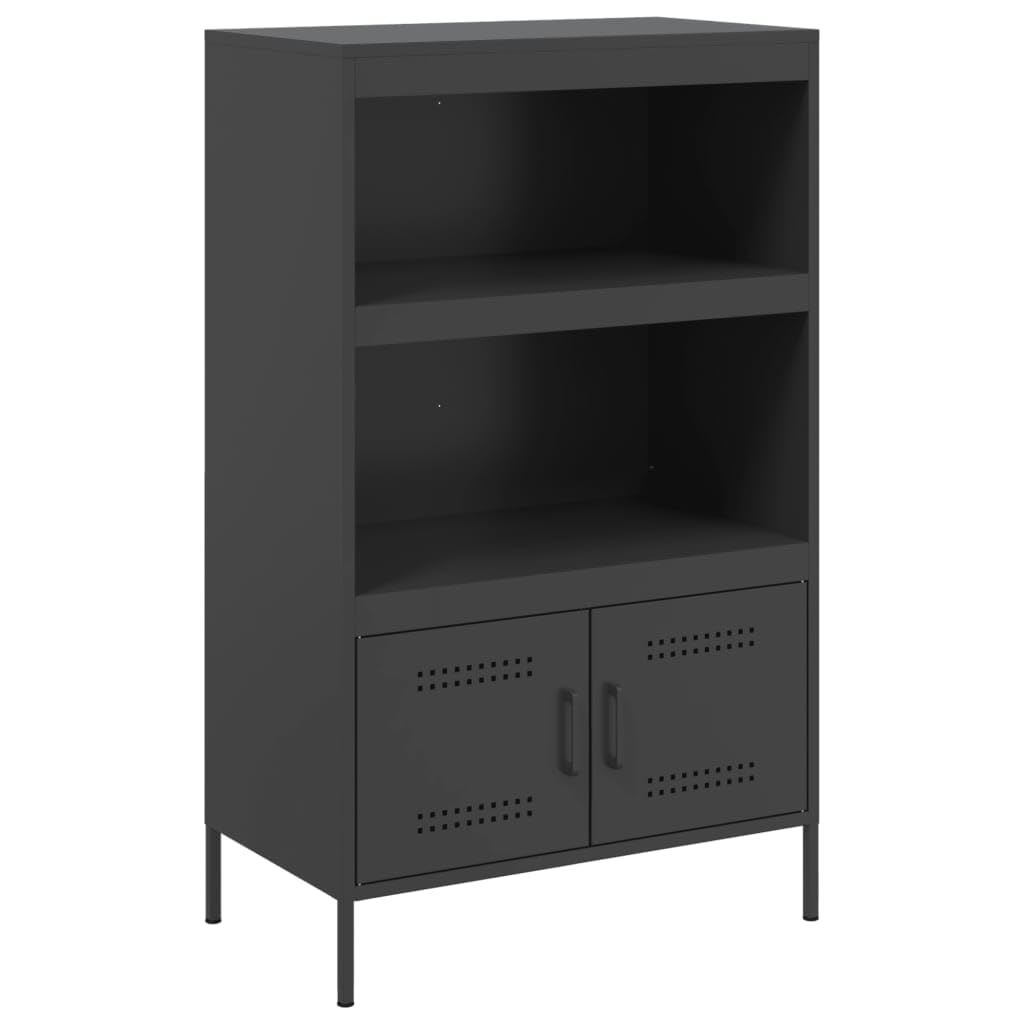 Aparador industrial de acero negro 68 x 39 x 113 cm con 2 estantes y 2 compartimentos, robusto armario de salón para comedor, pasillo y dormitorio