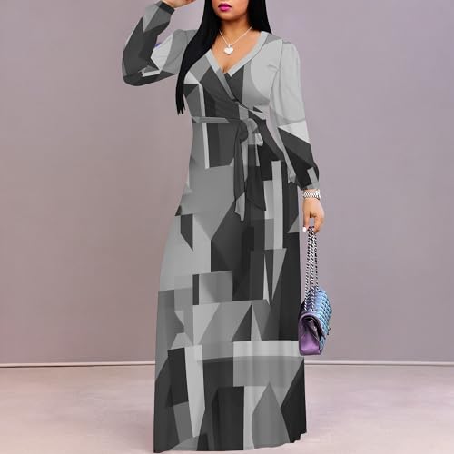 Image of Plus Size Maxi Dress for Women V Neck Flowy Dresses with Pockets for Wedding Guest Church
