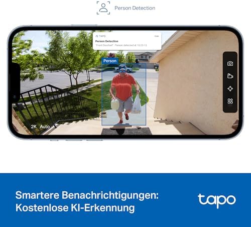 Bild 5 - Tapo D205 Akku-Videotürklingel | WLAN Türklingel mit Kamera | 2K, 160° Weitwinkel, Zwei-Wege-Audio | Integrierter Akku | Lokale Speicherung auf microSD & H500 HomeBase | Kompatibel Solarpanel