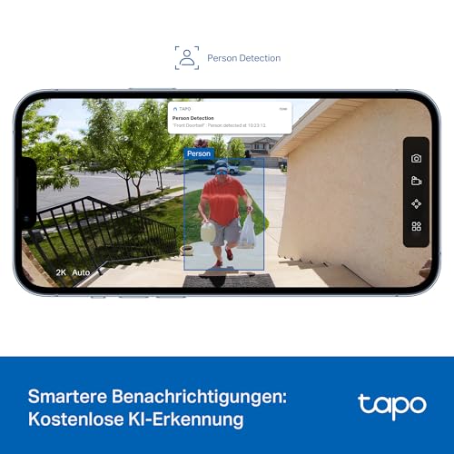 Tapo D205 Akku-Videotürklingel | WLAN Türklingel mit Kamera | 2K, 160° Weitwinkel, Zwei-Wege-Audio | Integrierter Akku | Lokale Speicherung auf microSD & H500 HomeBase | Kompatibel Solarpanel